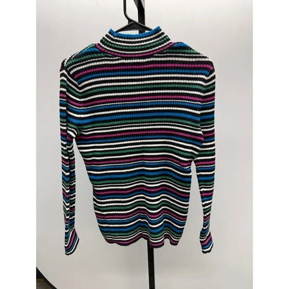 Studio Works Multicolored Striped Mock Neck Ribbed Sweater